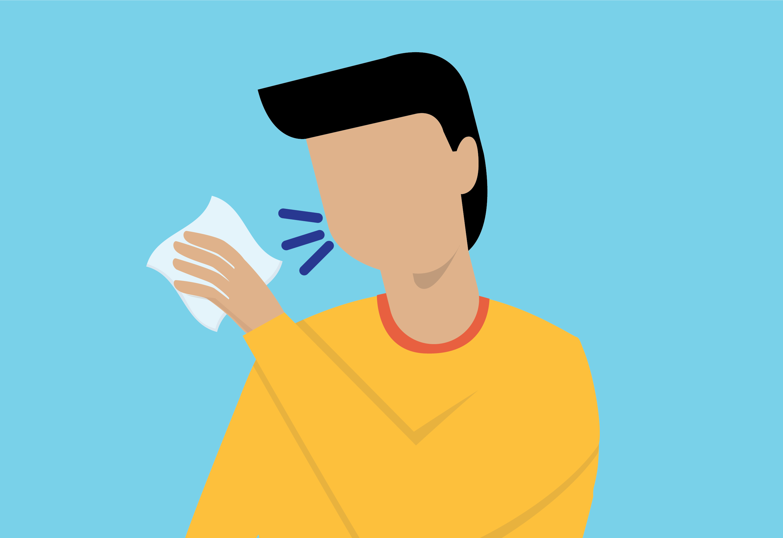 illustration of a man coughing into a tissue